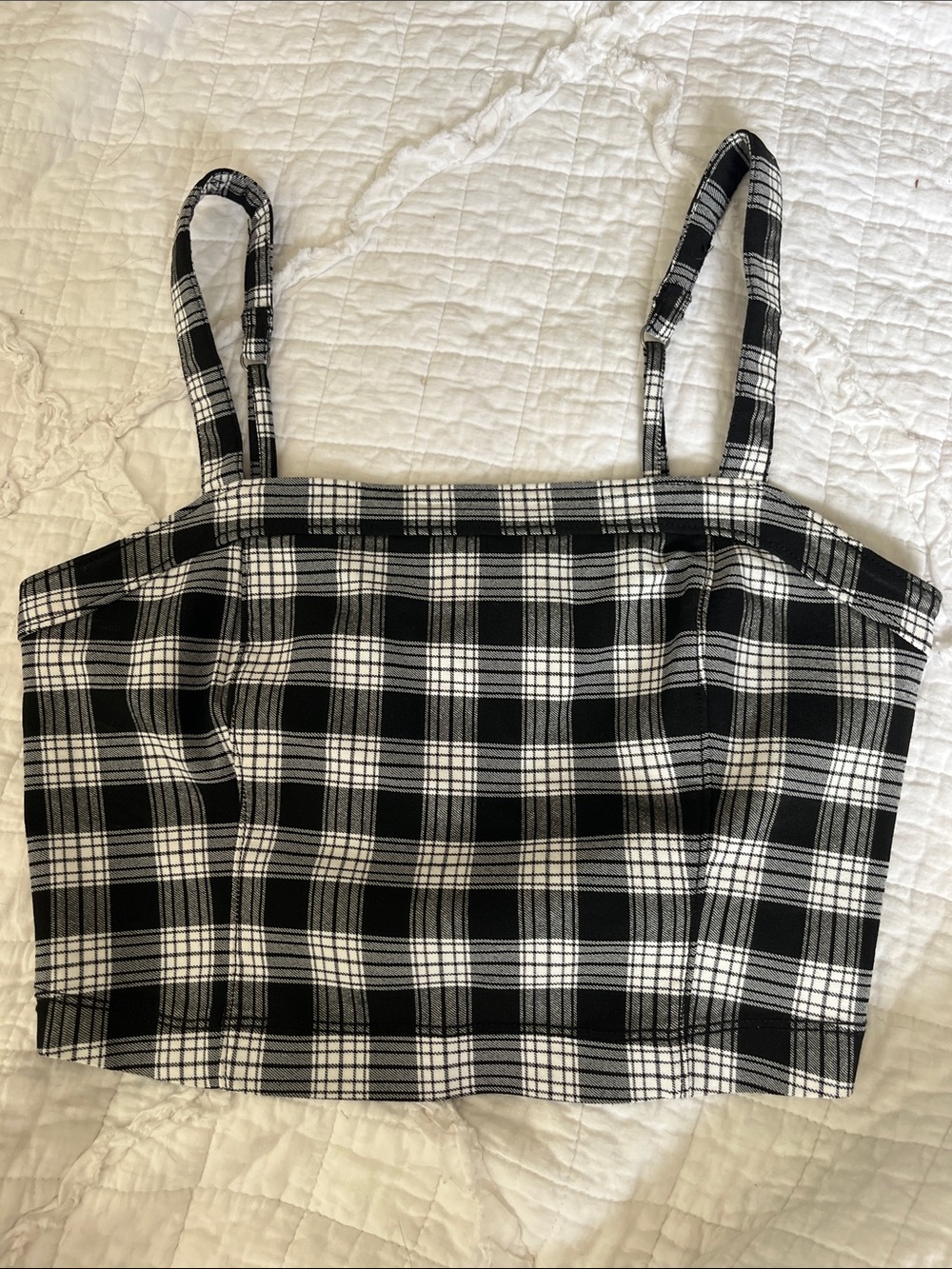 Hollister Plaid Corset Crop Top Black & White Small.